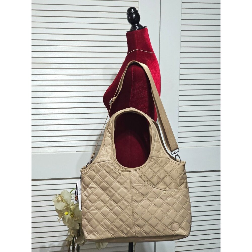 NWT HKWIP Women's Beige The Quilted Everyday Shopper Tote Bag Large  2924